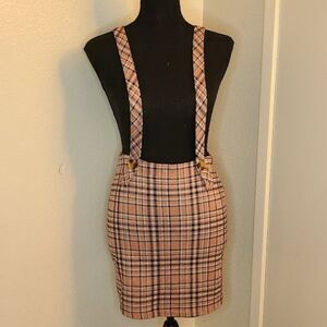 Hollister XS plaid overalls skirt adjustable